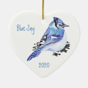 Ornement Cœur En Céramique Couleur d'aquarelle personnalisée Bleu Jay