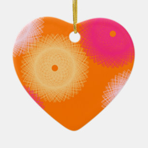 Ornement Cœur En Céramique couleur pop orange et rose