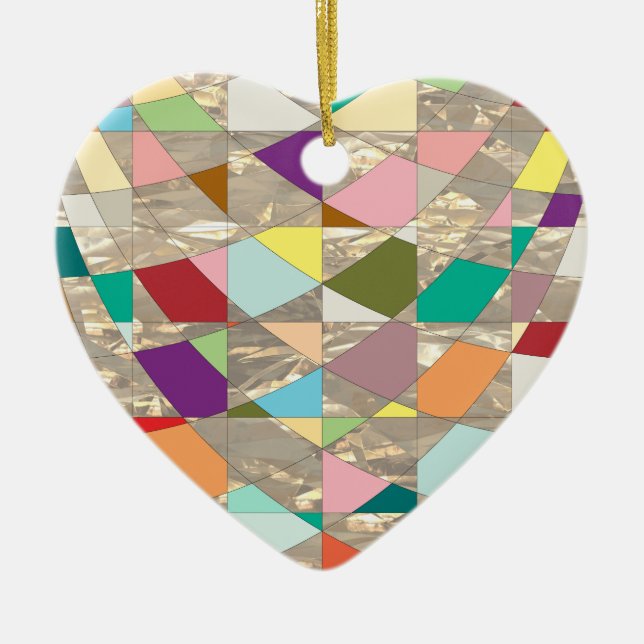 Ornement Cœur En Céramique Couleurs Abstraites or (Devant)