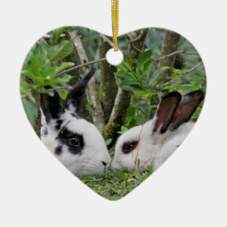 Ornement Cœur En Céramique Couples de lapin