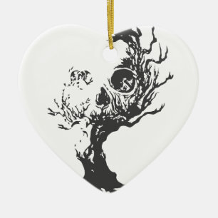 Ornement Cœur En Céramique Crâne d'arbre de Halloween