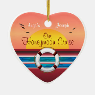 Ornement Cœur En Céramique Croisière Lune de miel - Coeur Modèle du coucher d