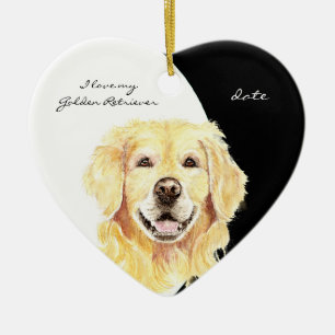Ornement Cœur En Céramique Custom Dé J'aime mon Golden Retriever, chien, anim