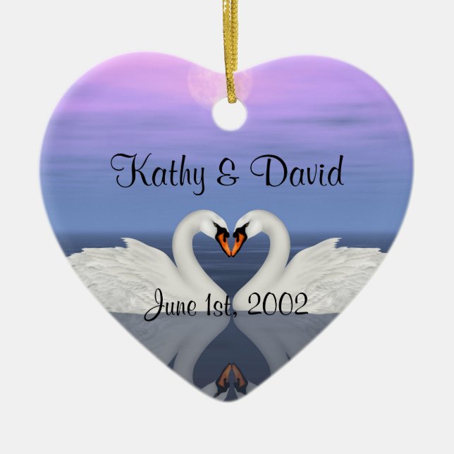 Ornement Cœur En Céramique Cygnes de mariage (Devant)