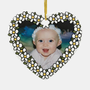 Ornement Cœur En Céramique Daisy Heart Ajouter Photo Custom Keepsaké Ornament