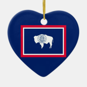 Ornement Cœur En Céramique Décor design du drapeau d'état du Wyoming
