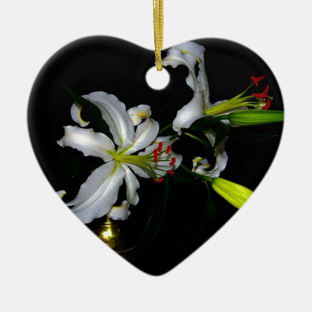 Ornement Cœur En Céramique Design irlandais en laiton et en fleur (Devant)