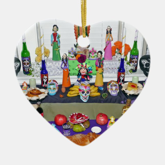 Ornement Cœur En Céramique Dia de los Muertos (Devant)