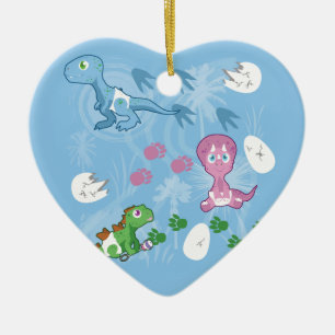 Ornement Cœur En Céramique Dinosaures