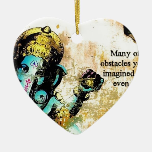 Ornement Cœur En Céramique Divinité indoue d'éléphant asiatique de Ganesh (Devant)