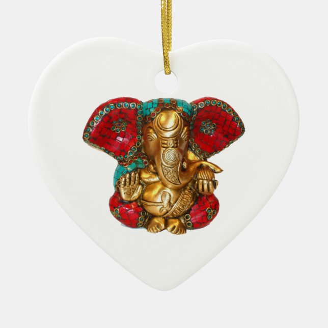 Ornement Cœur En Céramique DIWALI heureux - Merci GANAPATI Ganesh (Devant)