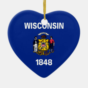 Ornement Cœur En Céramique Drapeau du Wisconsin