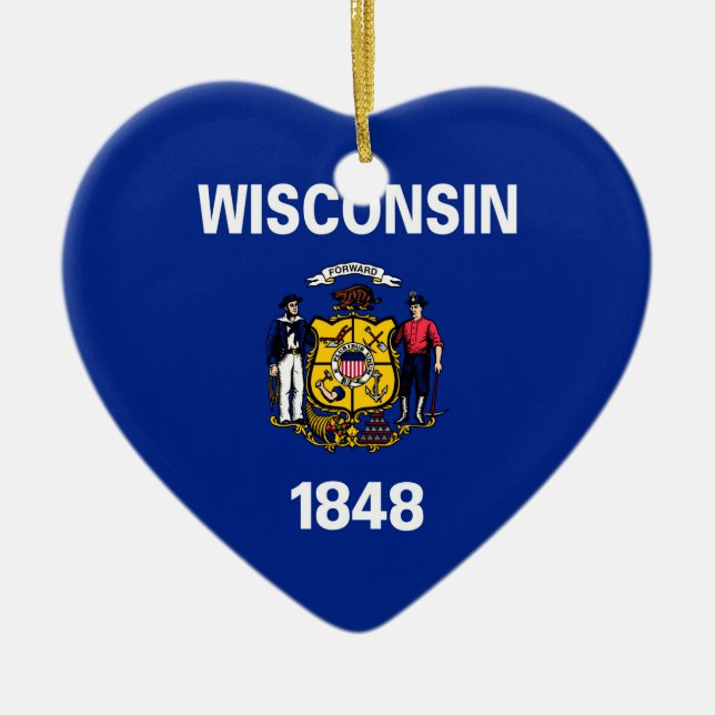 Ornement Cœur En Céramique Drapeau du Wisconsin (Devant)