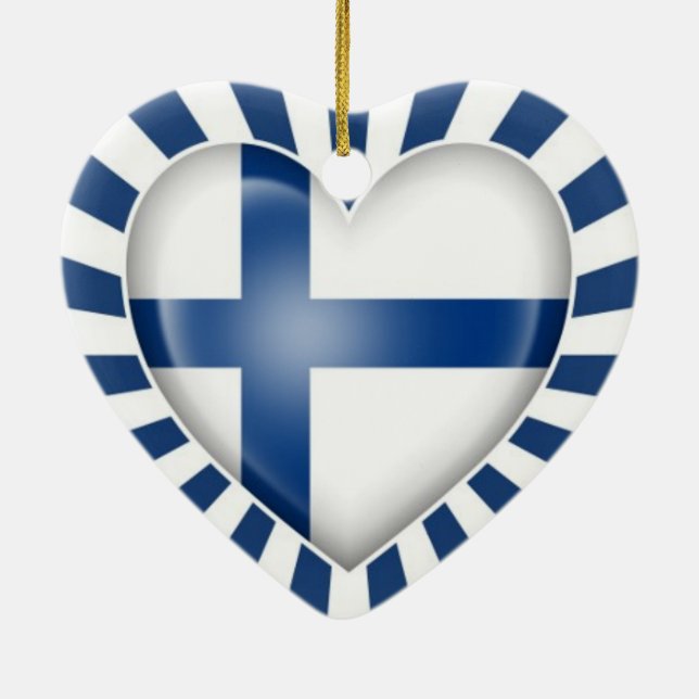 Ornement Cœur En Céramique Drapeau finlandais de coeur avec l'éclat d'étoile (Dos)