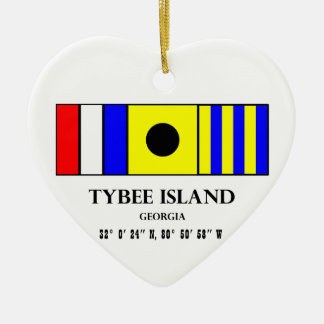 Ornement Cœur En Céramique Drapeau nautique d'île de Tybee