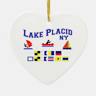 Ornement Cœur En Céramique Drapeaux de signal du Lake Placid NY