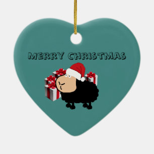 Ornement Cœur En Céramique Drôle mignon Père Noël dessin animé mouton Noël