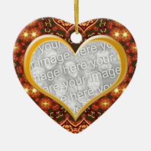 Ornement Cœur En Céramique Earth Golden Heart Photo Saint Valentin Ornament