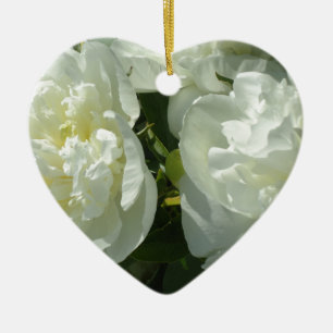 Ornement Cœur En Céramique Elégant blanc peony floral blanc photo