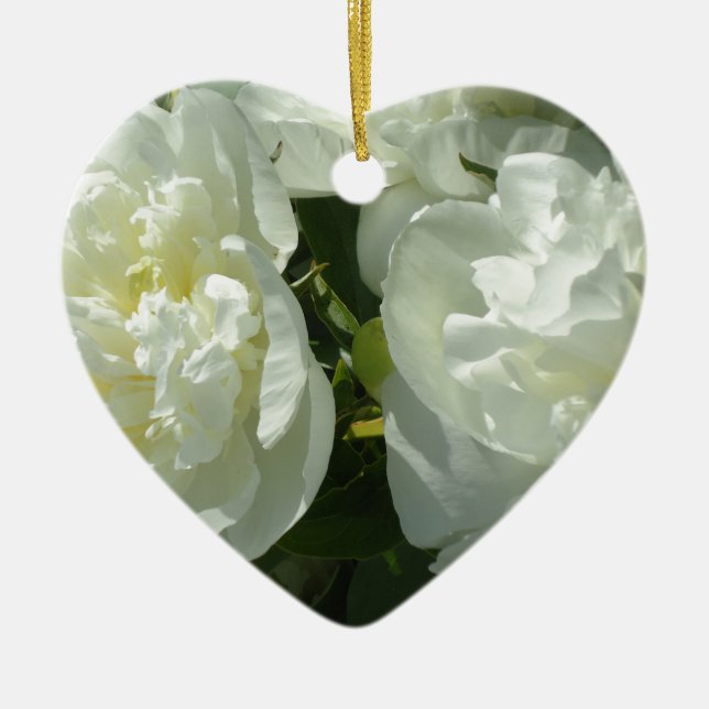 Ornement Cœur En Céramique Elégant blanc peony floral blanc photo (Devant)
