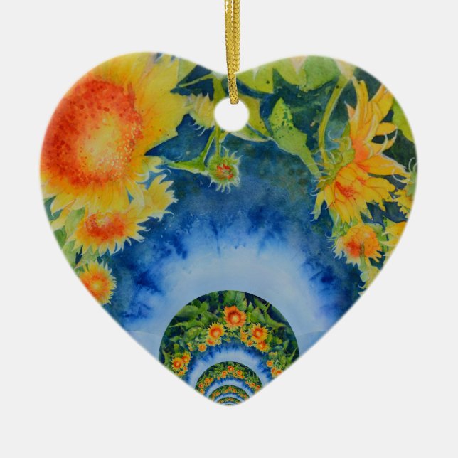Ornement Cœur En Céramique Élégant tournesol rétro bohème (Devant)