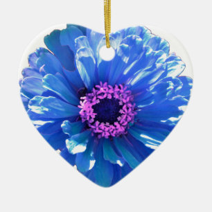 Ornement Cœur En Céramique Elégante marguerite bleue florale