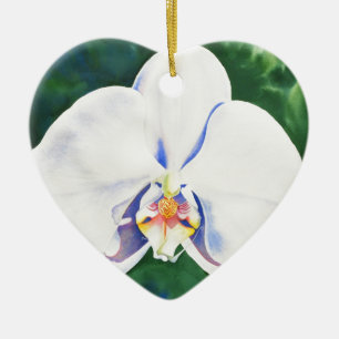 Ornement Cœur En Céramique Elégante orchidée blanche