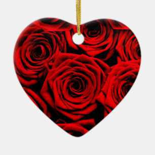Ornement Cœur En Céramique Élégantes Roses Rouges