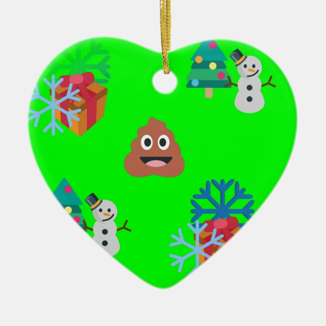 Ornement Cœur En Céramique emoji poop de noël (Devant)