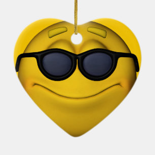 Ornement Cœur En Céramique Emoticon avec lunettes de soleil
