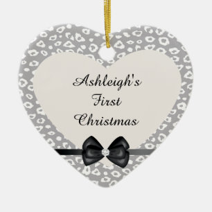 Ornement Cœur En Céramique Empreinte de léopard gris et blanc avec mâchoire