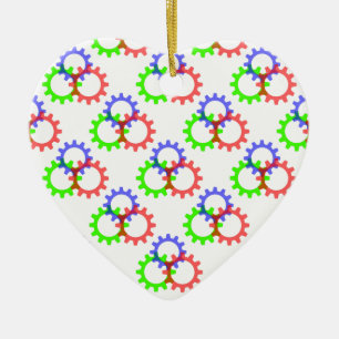 Ornement Cœur En Céramique Engrenages rouges, verts et bleus
