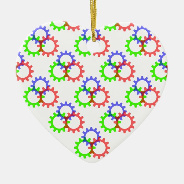 Ornement Cœur En Céramique Engrenages rouges, verts et bleus (Devant)