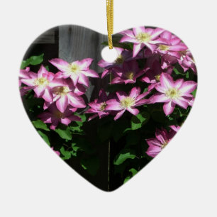 Ornement Cœur En Céramique Escalade Clematis Fleurs de printemps violettes