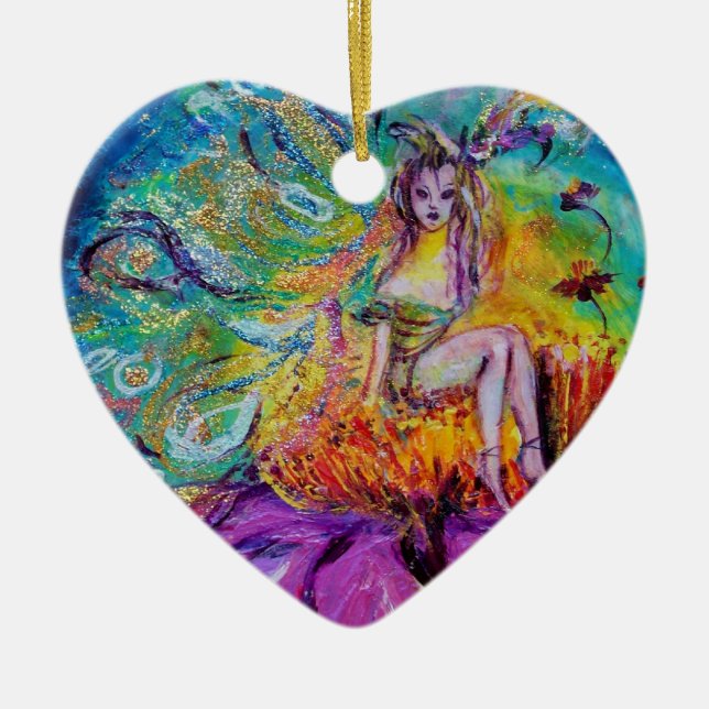 Ornement Cœur En Céramique FAIRY IN NIGHT VIBRANT BLUE SAPPHIRE Gem (Devant)