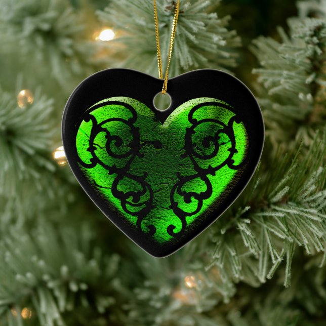 Ornement Cœur En Céramique Filigree Goth Green Heart (Arbre)