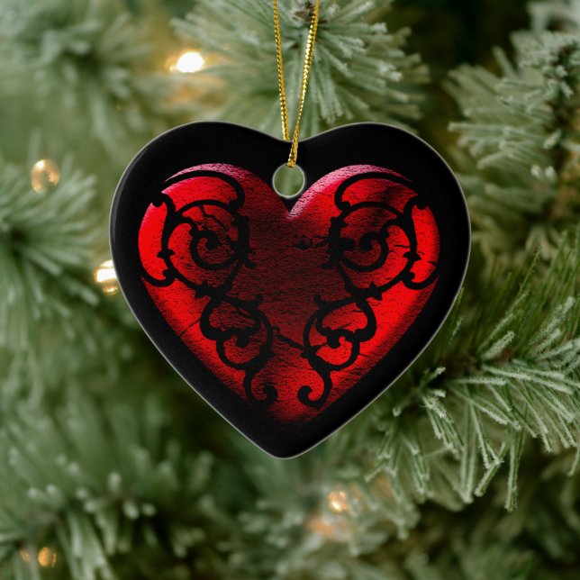 Ornement Cœur En Céramique Filigree Goth Red Heart (Arbre)