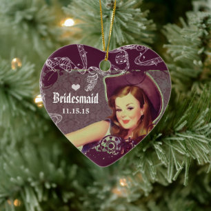 Ornement Cœur En Céramique Fille-fille Vieux Western BQ Purple Bridesmaid Fav