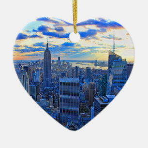 Ornement Cœur En Céramique Fin de l'après-midi NYC Skyline à l'approche du co