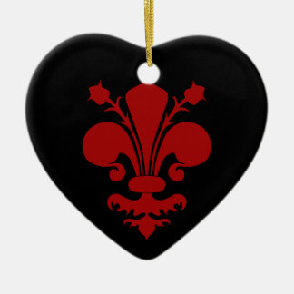 Ornement Cœur En Céramique Fleur de lis rouge foncé