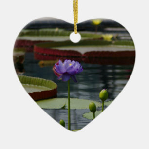 Ornement Cœur En Céramique Fleur Nénuphar de Lotus violet