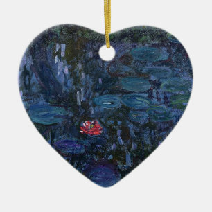 Ornement Cœur En Céramique fleurs vintage monet nénuphars reflets art