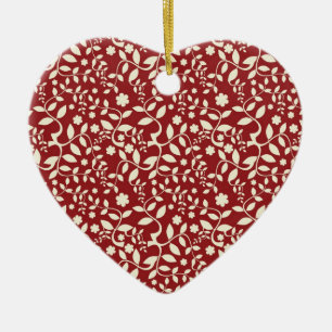 Ornement Cœur En Céramique Flore rouge et crème