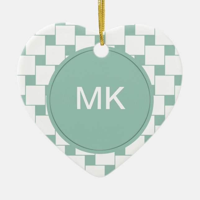 Ornement Cœur En Céramique Fun tissé Carré Mint Green (Devant)