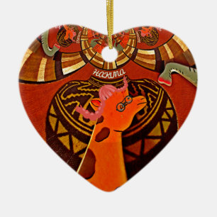 Ornement Cœur En Céramique Girafe africaine Impression d'art traditionnel C