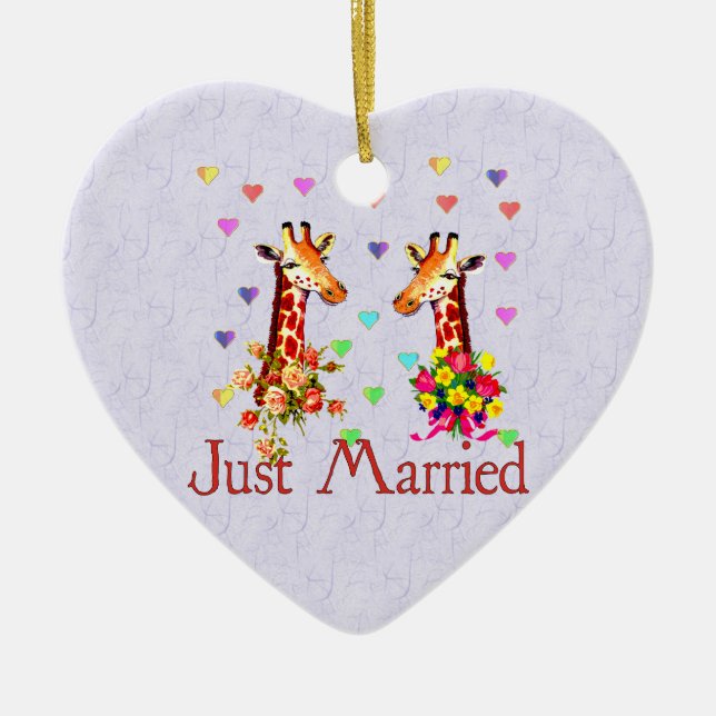 Ornement Cœur En Céramique Girafes de mariage (Devant)