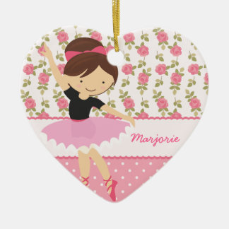 Ornement Cœur En Céramique Girly rose floral de ballerine lunatique