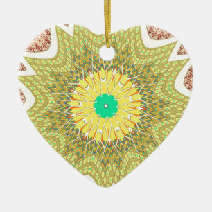 Ornement Cœur En Céramique gOLDEN JAUNE motif tribal d'origine africaine