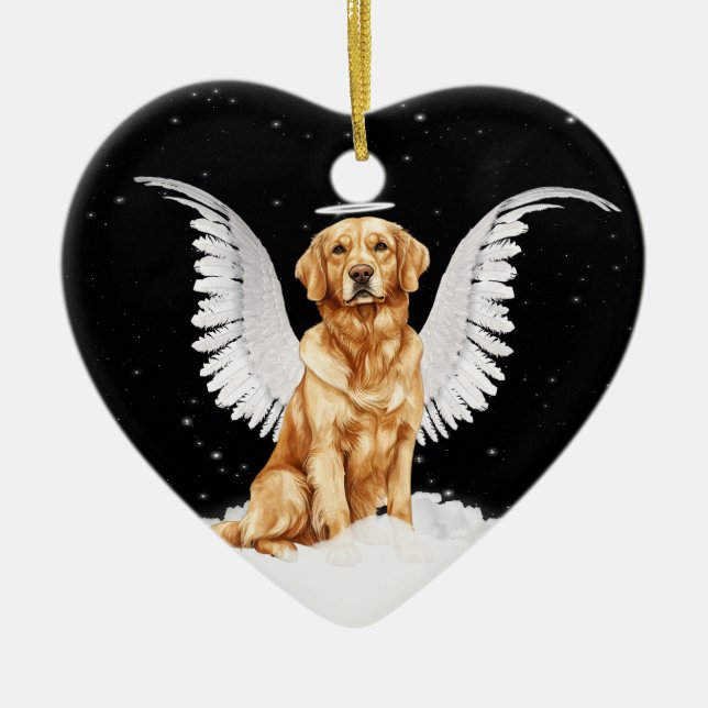 Ornement Cœur En Céramique Golden Retriever Angel Chien Coeur (Devant)