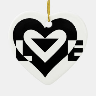 Ornement Cœur En Céramique Graphique d'amour cool, noir